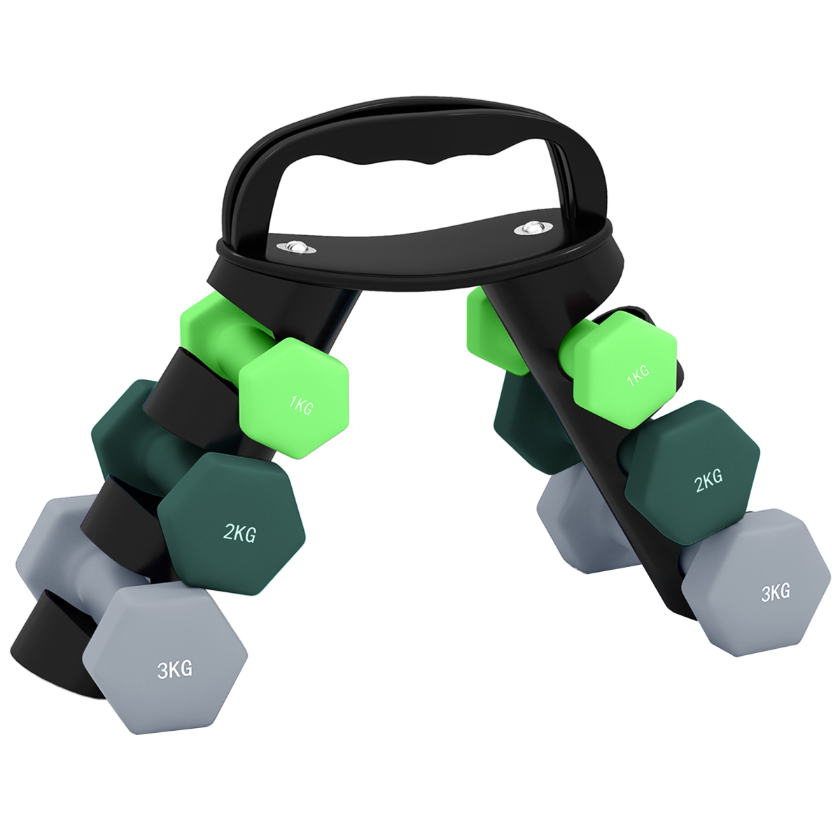 SPORTNOW Dumbbell Set 1/2/3kg with Storage Rack & Rotating Kettlebell Green