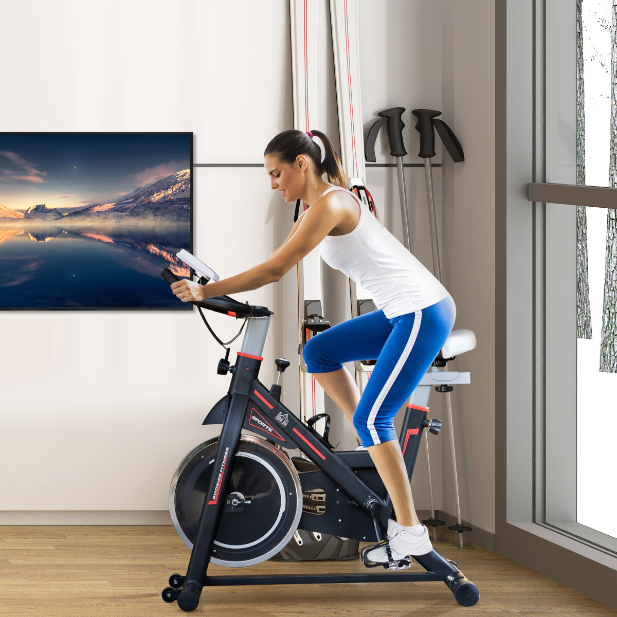 HOMCOM 8kg Flywheel Racing Exercise Bike—Adjustable Resistance, LCD</h2>
```