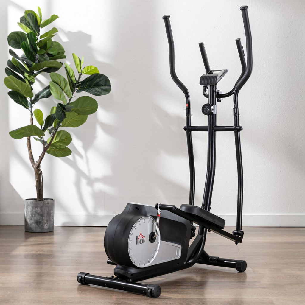 HOMCOM Elliptical Cross Trainer w/ Adjustable Resistance, LCD Monitor & Wheels (Black)