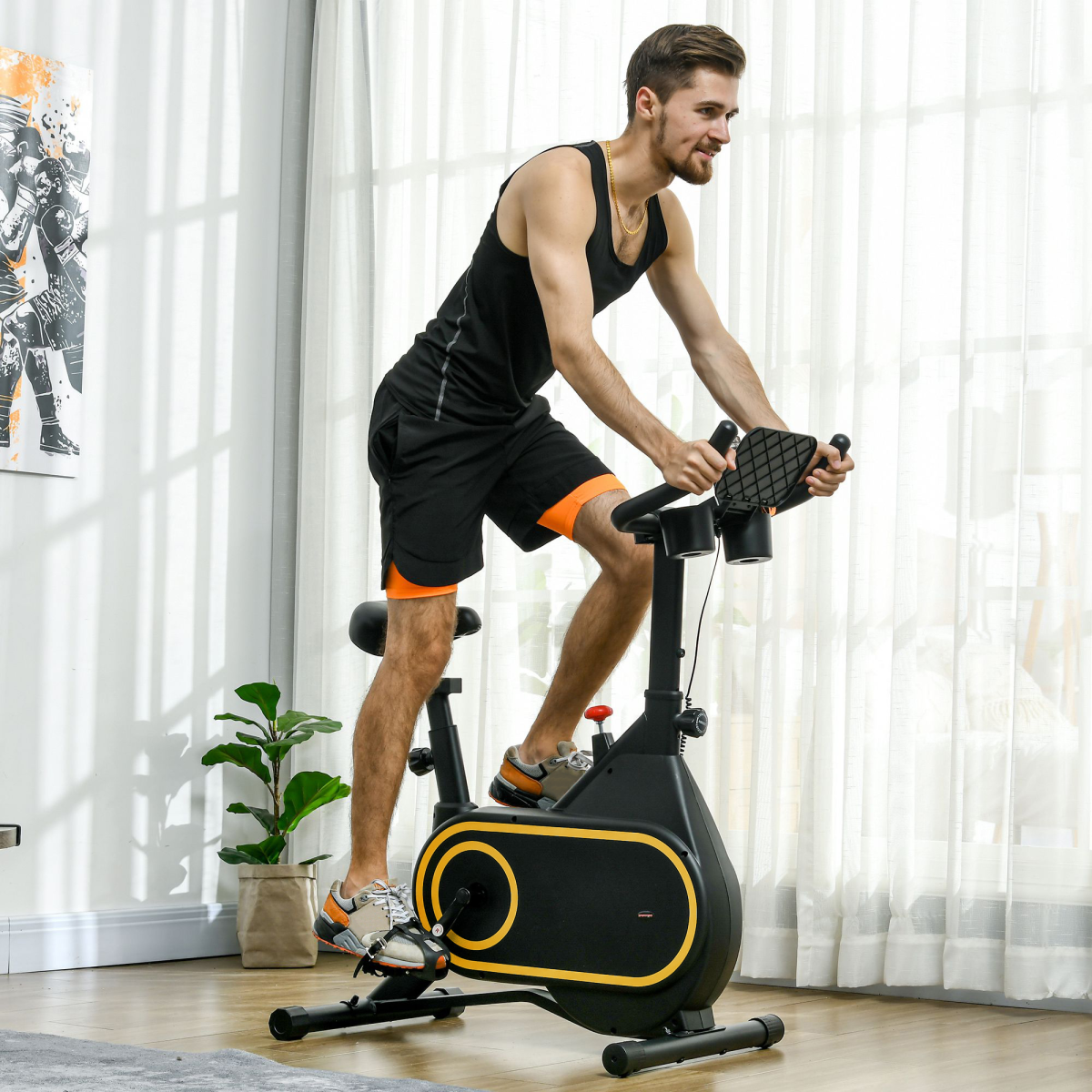 SPORTNOW Stationary Exercise Bike with LCD, 8 Levels, Adjustable Seat & Handlebar, Black