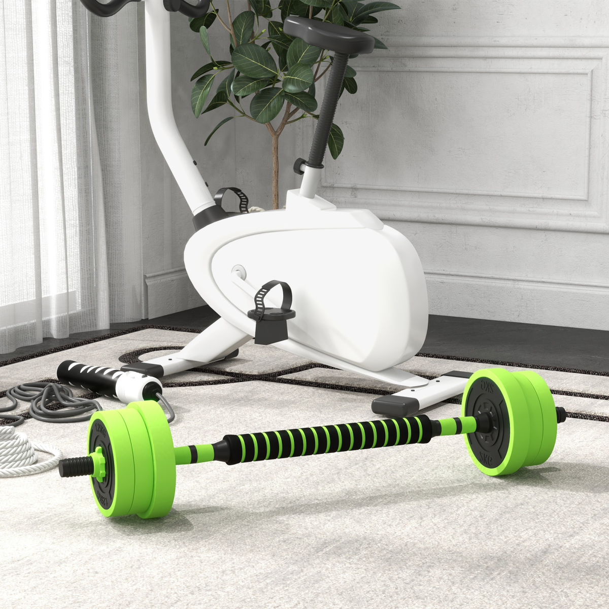 SPORTNOW 40kg 4-in-1 Weight Set Dumbbells Barbell Kettlebell Push-Up Stands Green