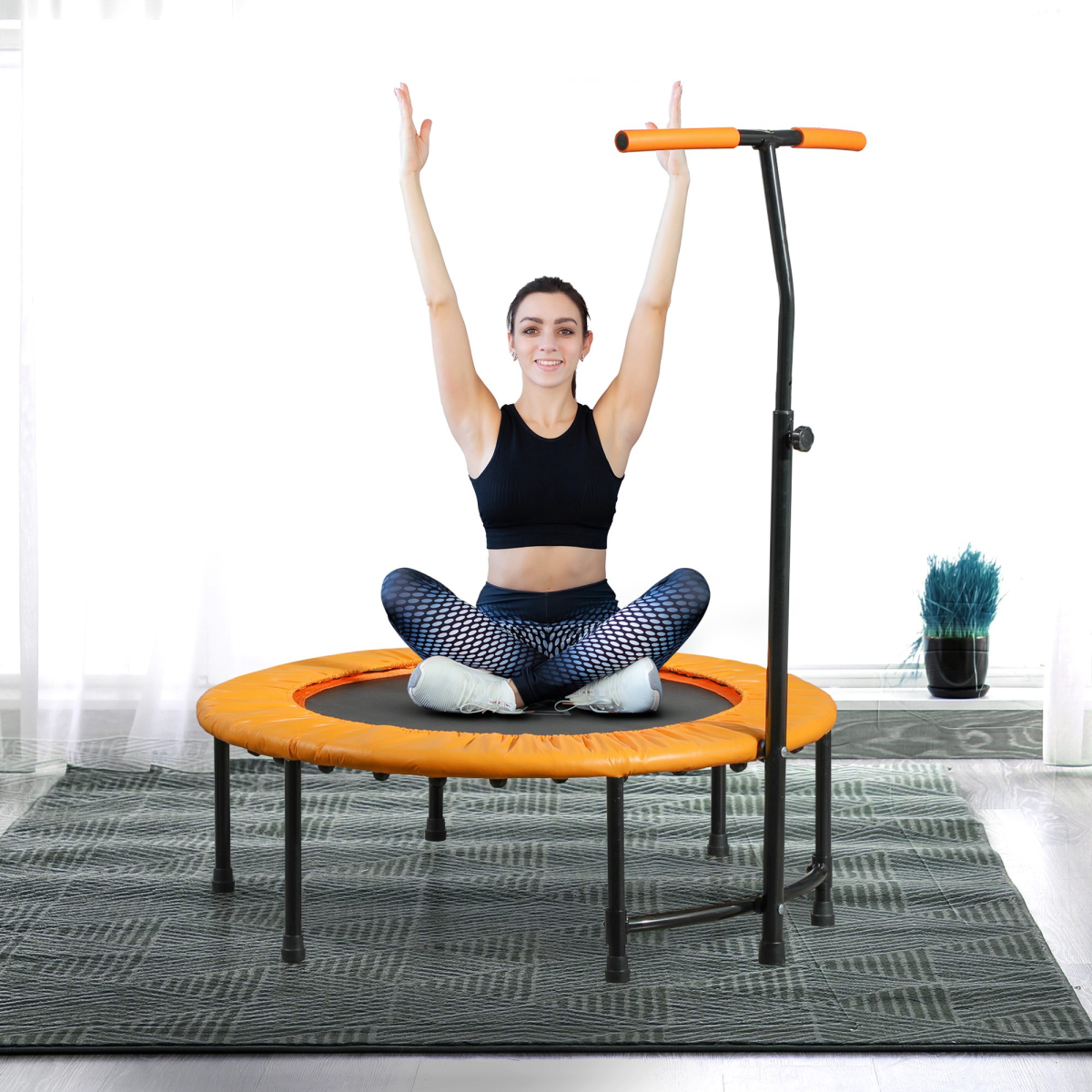 HOMCOM 40'' Mini Trampoline for Adults with Adjustable Removable Handle, Orange