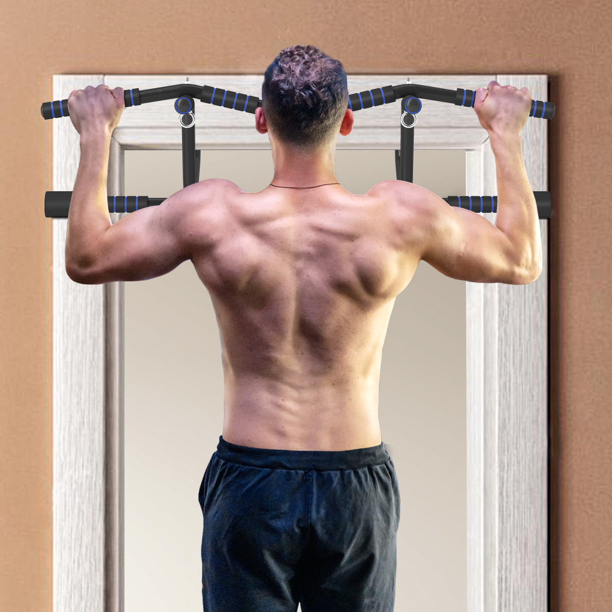 SPORTNOW Multi-Grip Pull Up Bar Chin Up Doorway Trainer, Non-Slip EVA, 150kg