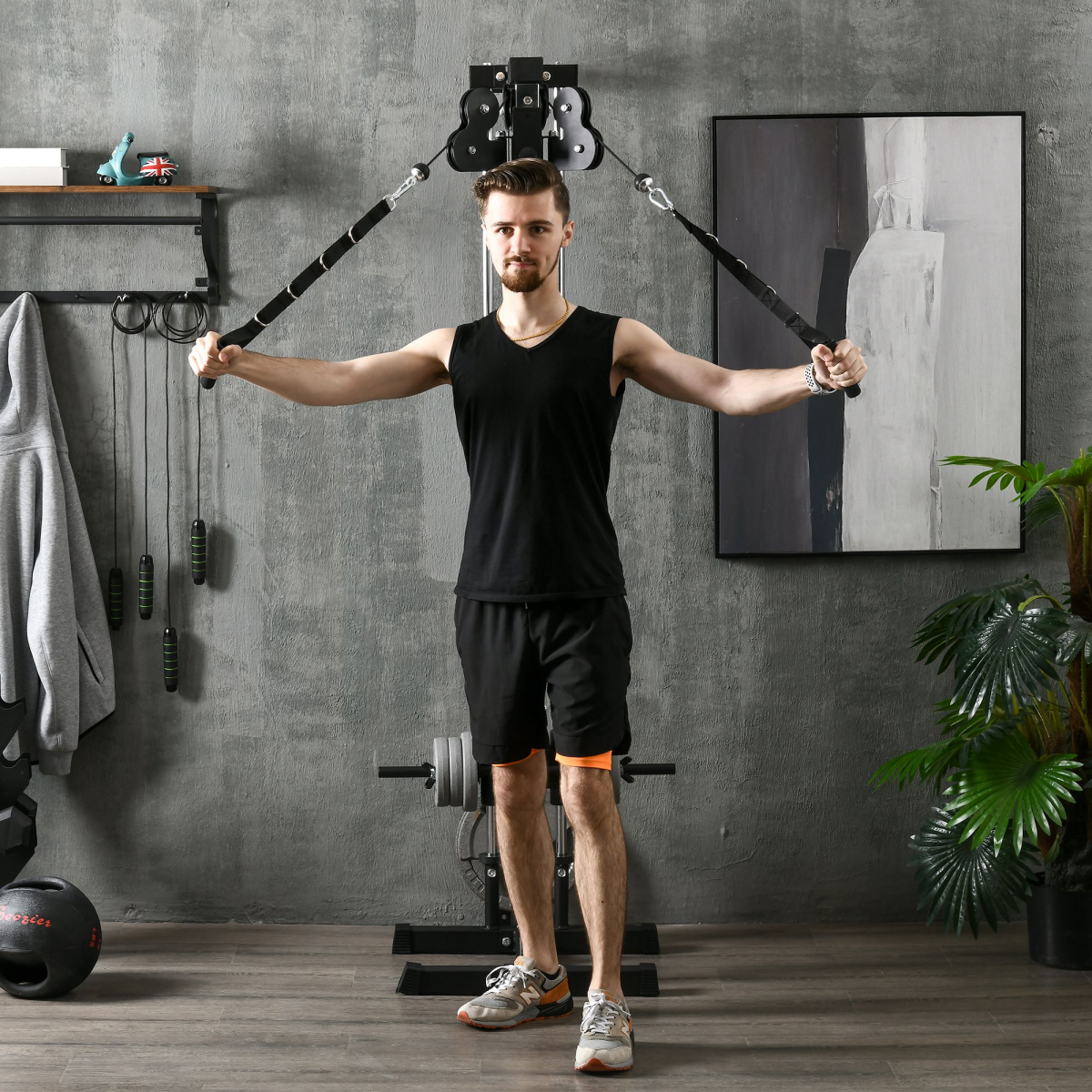 SPORTNOW Wall Mount Cable Station, 15-Position Dual Pulleys, Steel Black