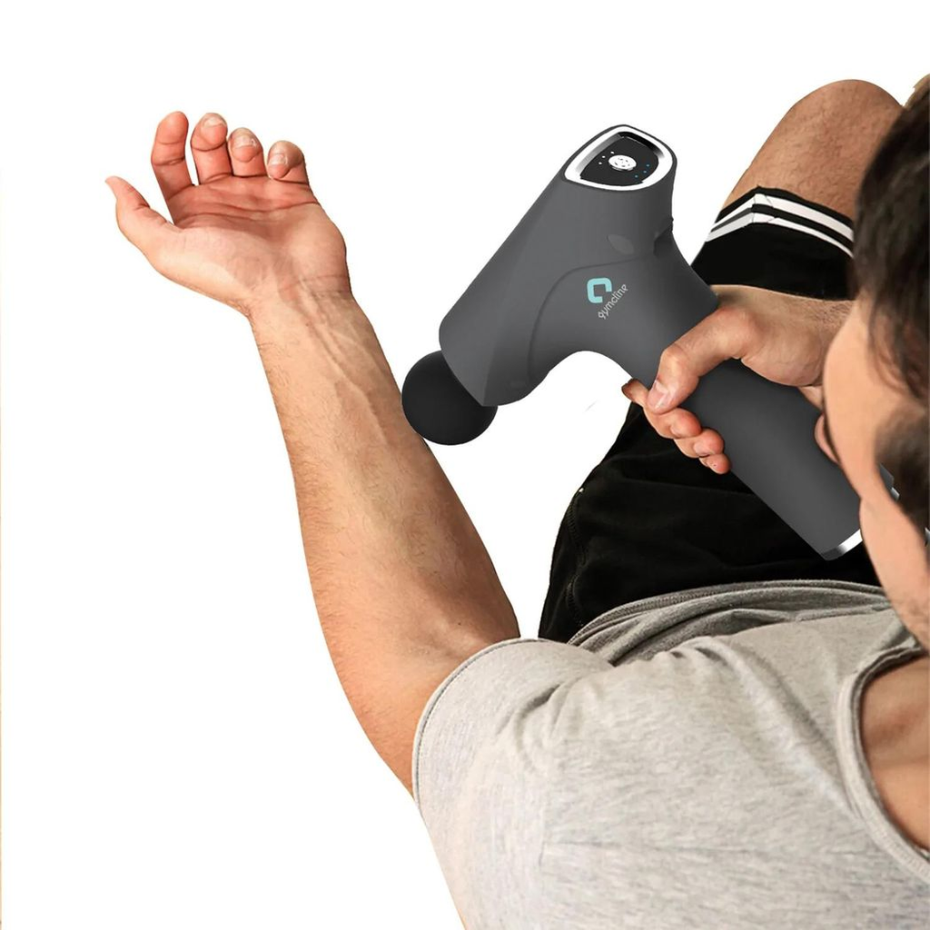 Gymcline Compact Massage Gun with 1500mAh Battery, 3 Speed Modes – Grey HTML