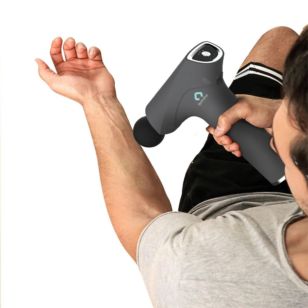 Gymcline Compact Massage Gun with 1500mAh Battery, 3 Speed Modes – Grey HTML