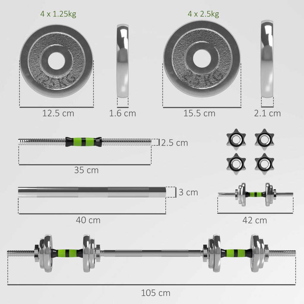 SPORTNOW 20kg 2-in-1 Adjustable Weights Dumbbells Set for Home Gym