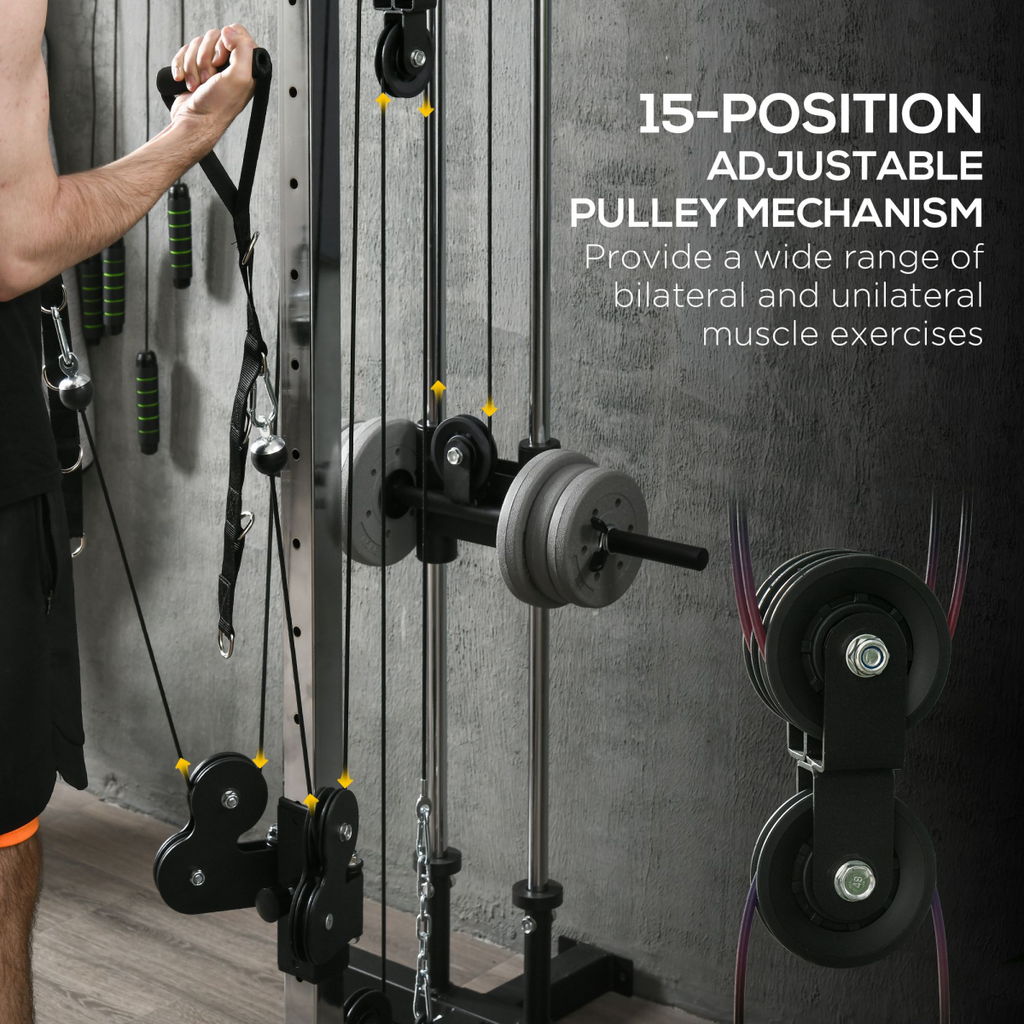 SPORTNOW Wall Mount Cable Station, 15-Position Dual Pulleys, Steel Black