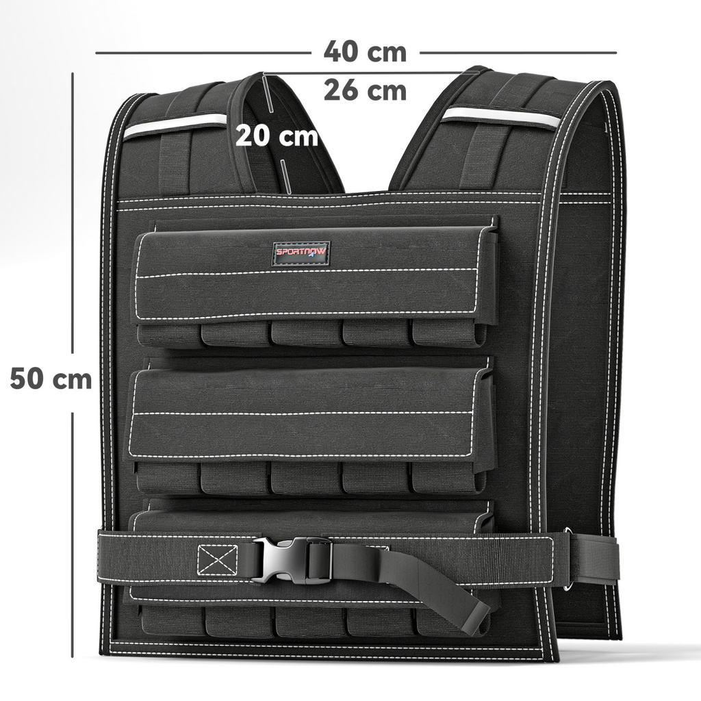 30KG Adjustable Weighted Vest w/30 Removable Metal Weight Bags, Black