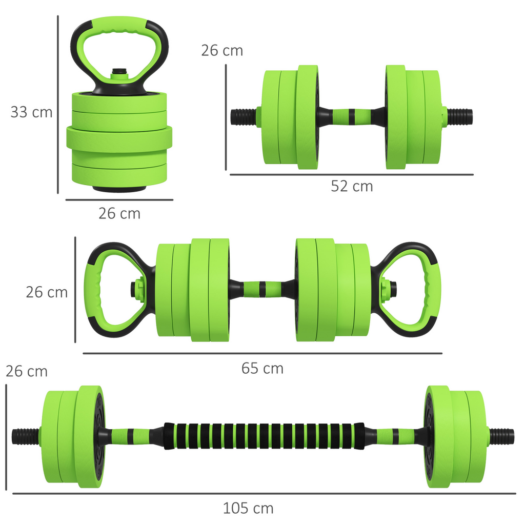 SPORTNOW 40kg 4-in-1 Weight Set Dumbbells Barbell Kettlebell Push-Up Stands Green