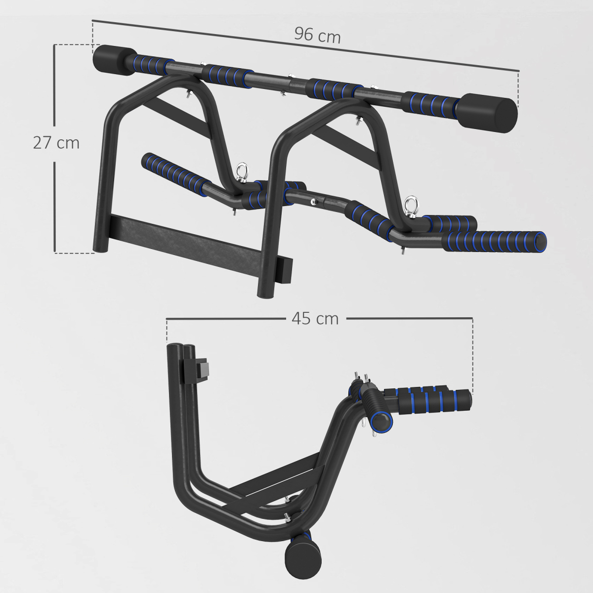 SPORTNOW Multi-Grip Pull Up Bar Chin Up Doorway Trainer, Non-Slip EVA, 150kg