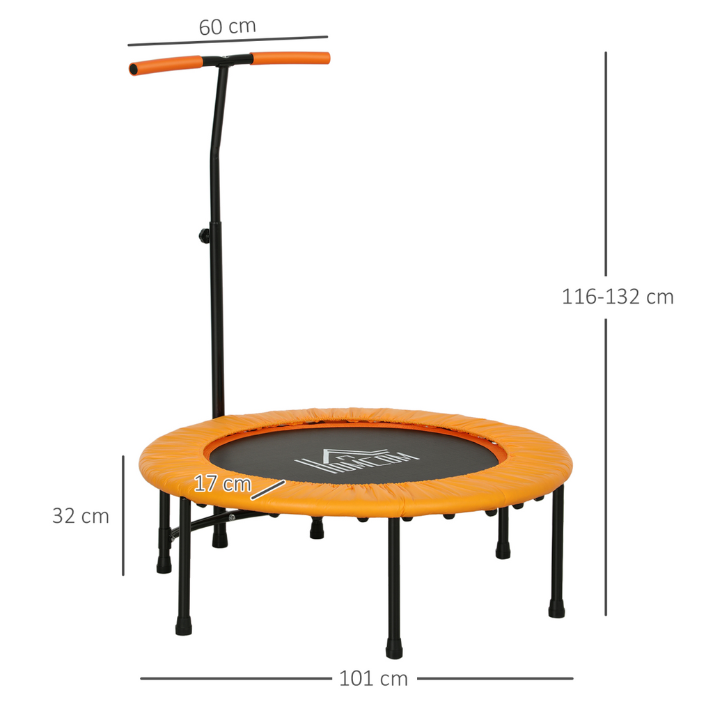 HOMCOM 40'' Mini Trampoline for Adults with Adjustable Removable Handle, Orange