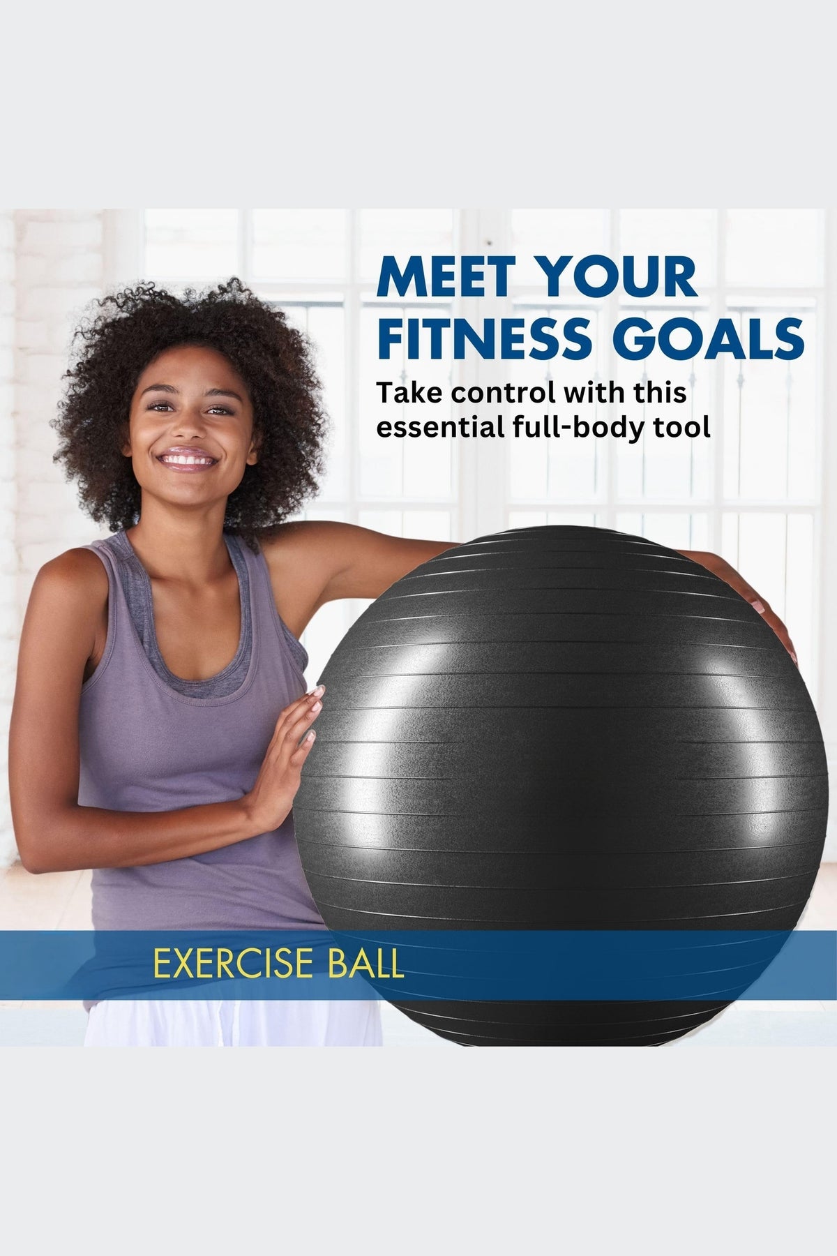 Heavy-Duty Explosion-Proof Yoga Ball with Air Plug and Pump(Black)-3