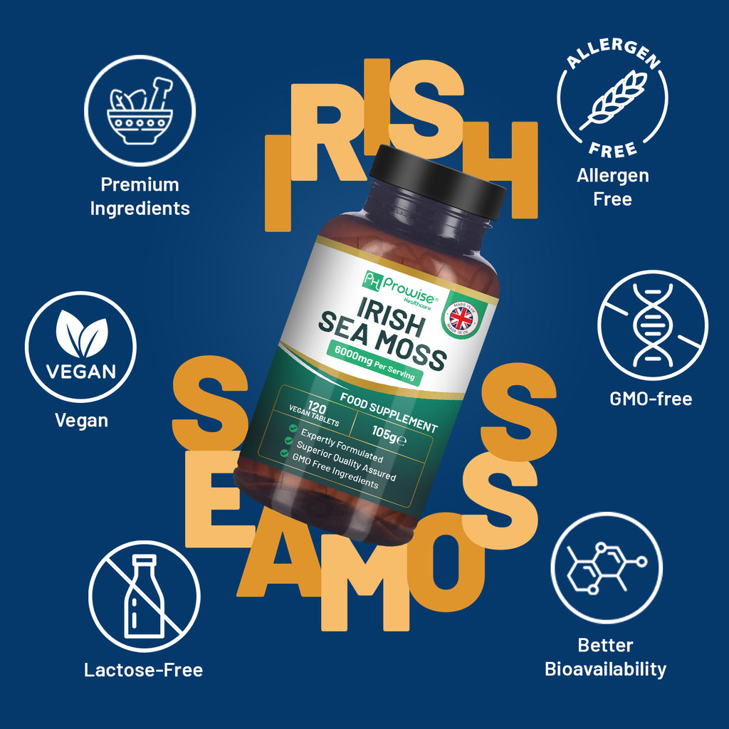 Irish Sea Moss Tablets High Strength 6000mg – Irish Sea Moss Supplement 120 Vegan Tablets High Potency