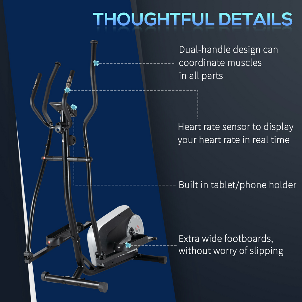HOMCOM Elliptical Cross Trainer w/ Adjustable Resistance, LCD Monitor & Wheels (Black)