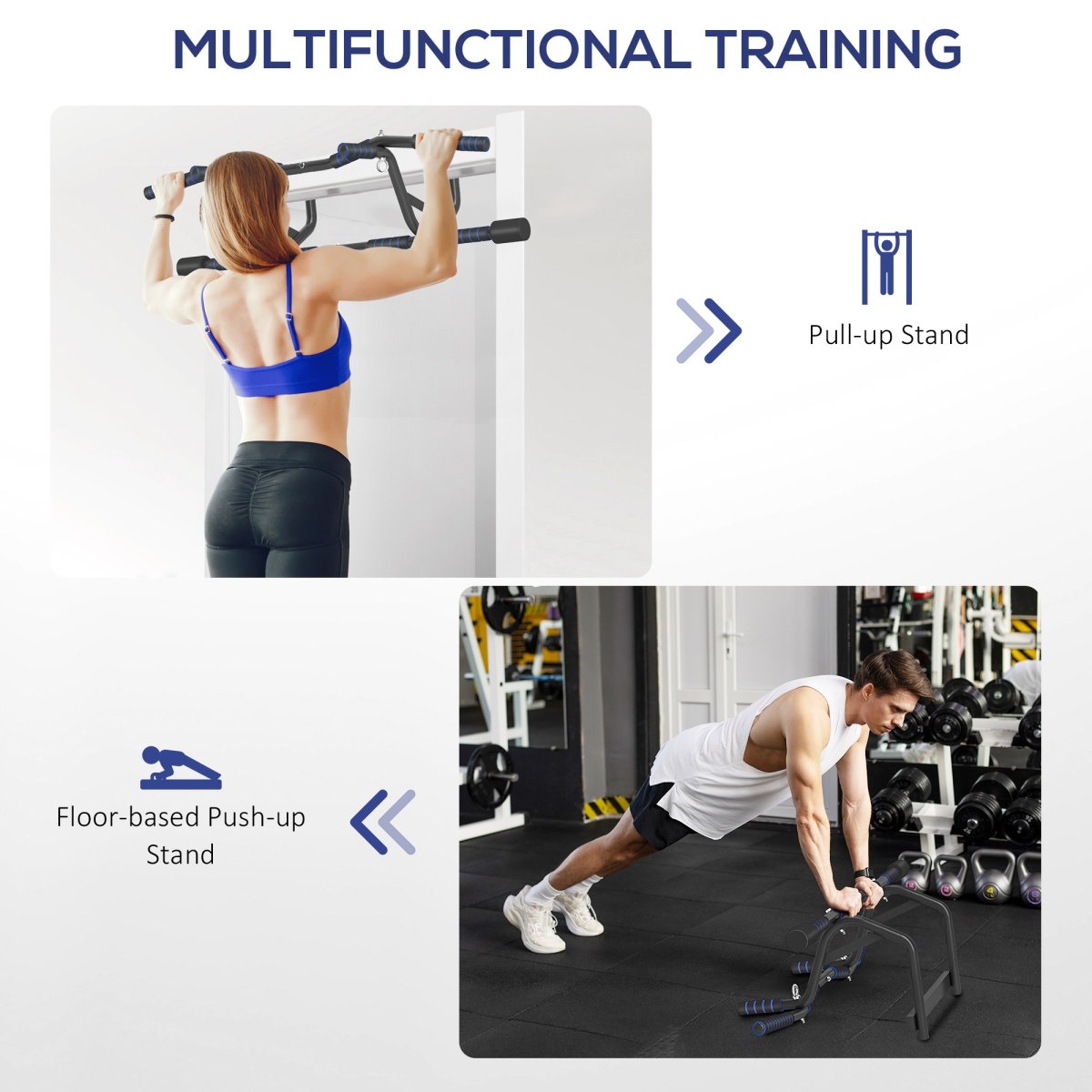 SPORTNOW Multi-Grip Pull Up Bar Chin Up Doorway Trainer, Non-Slip EVA, 150kg
