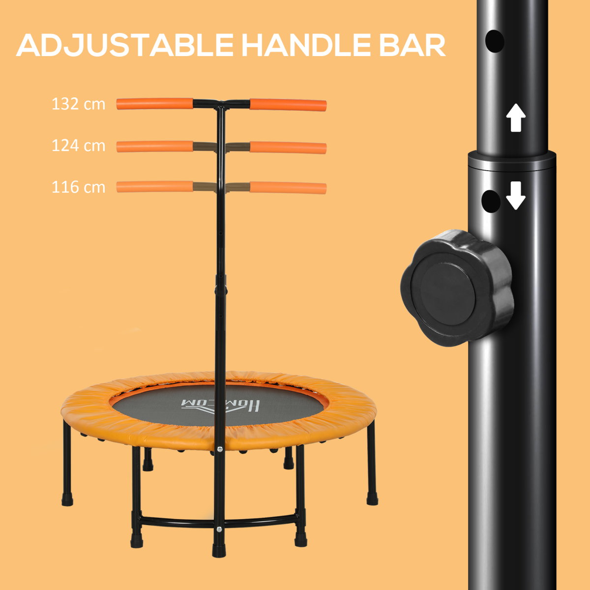 HOMCOM 40'' Mini Trampoline for Adults with Adjustable Removable Handle, Orange