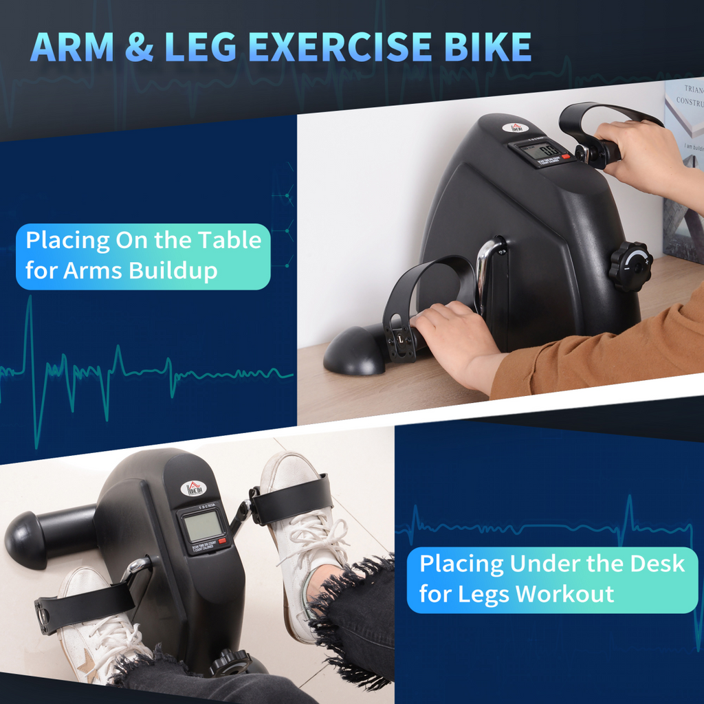 HOMCOM Mini Portable Exercise Bike – Manual Pedal Machine with LCD Monitor, Black