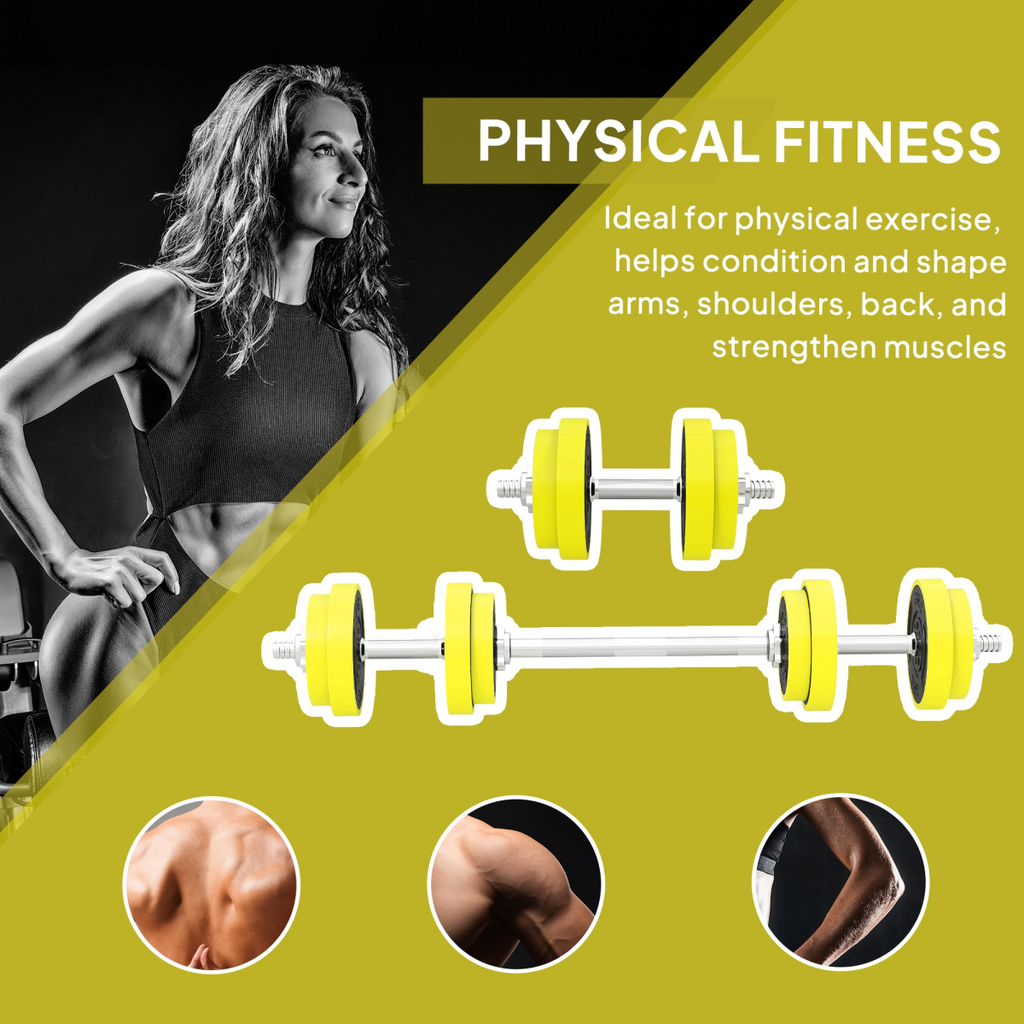 HOMCOM Adjustable 20KGS Barbell & Dumbbell Set for Home Gym, Yellow