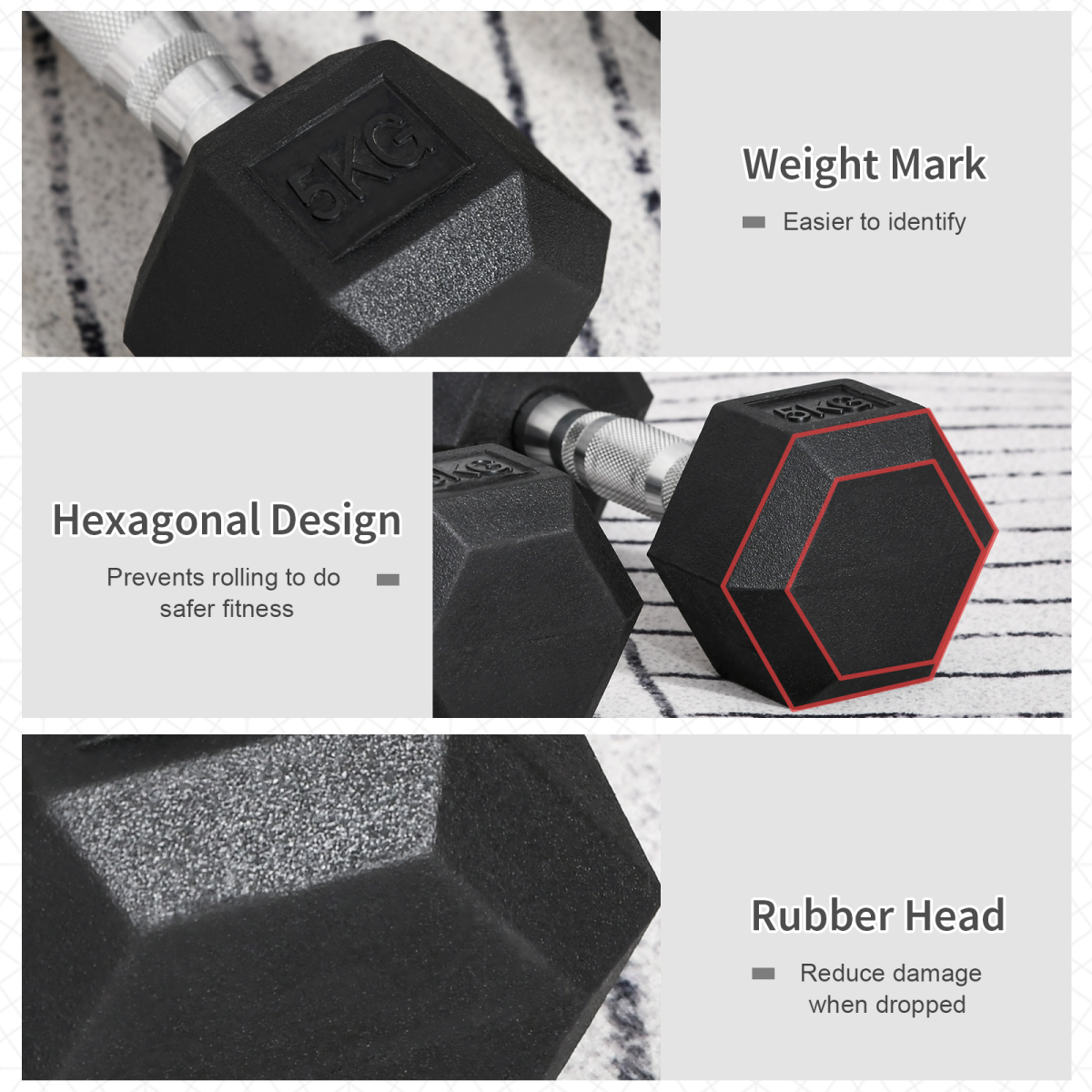 Hexagonal Dumbbells Kit Weight Lifting Exercise for Home Fitness 2x5kg HOMCOM