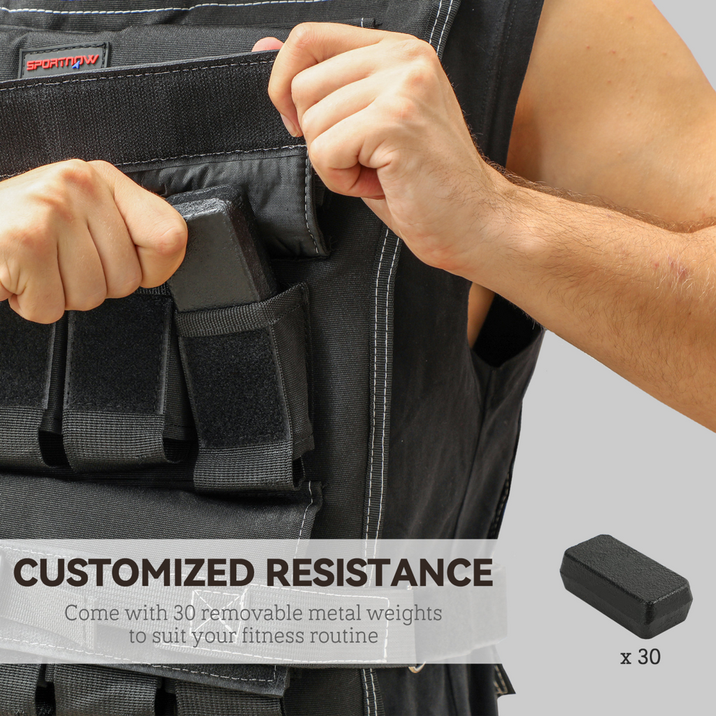 30KG Adjustable Weighted Vest w/30 Removable Metal Weight Bags, Black