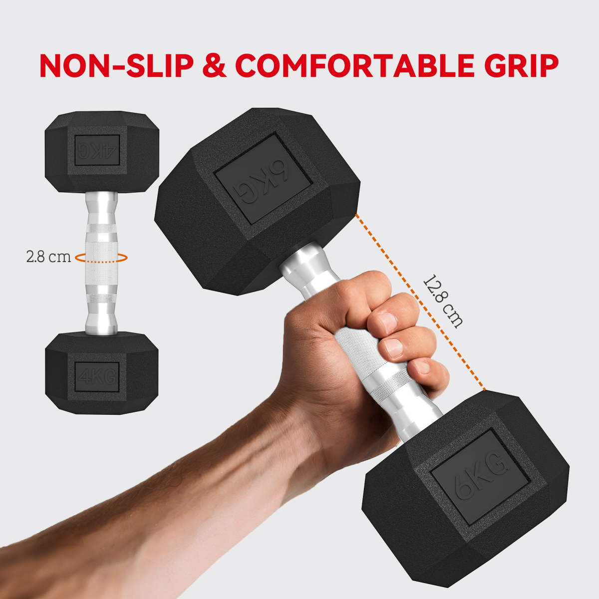 SPORTNOW 36KG Hex Dumbbell Set w/ Rack, Rubber Coated Weights & Non-Slip Handles
