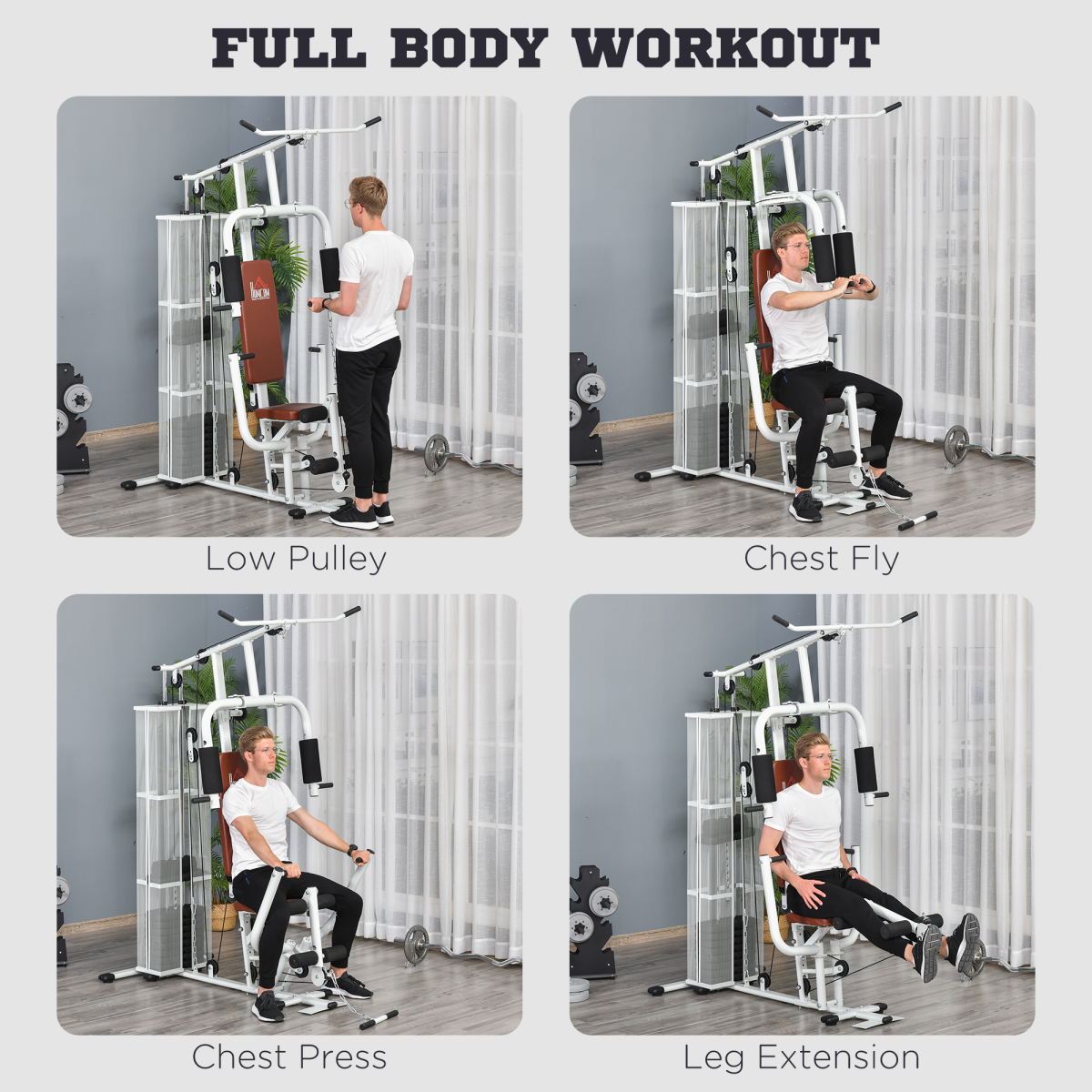 HOMCOM Multifunction Home Gym Weight Training Station Machine White