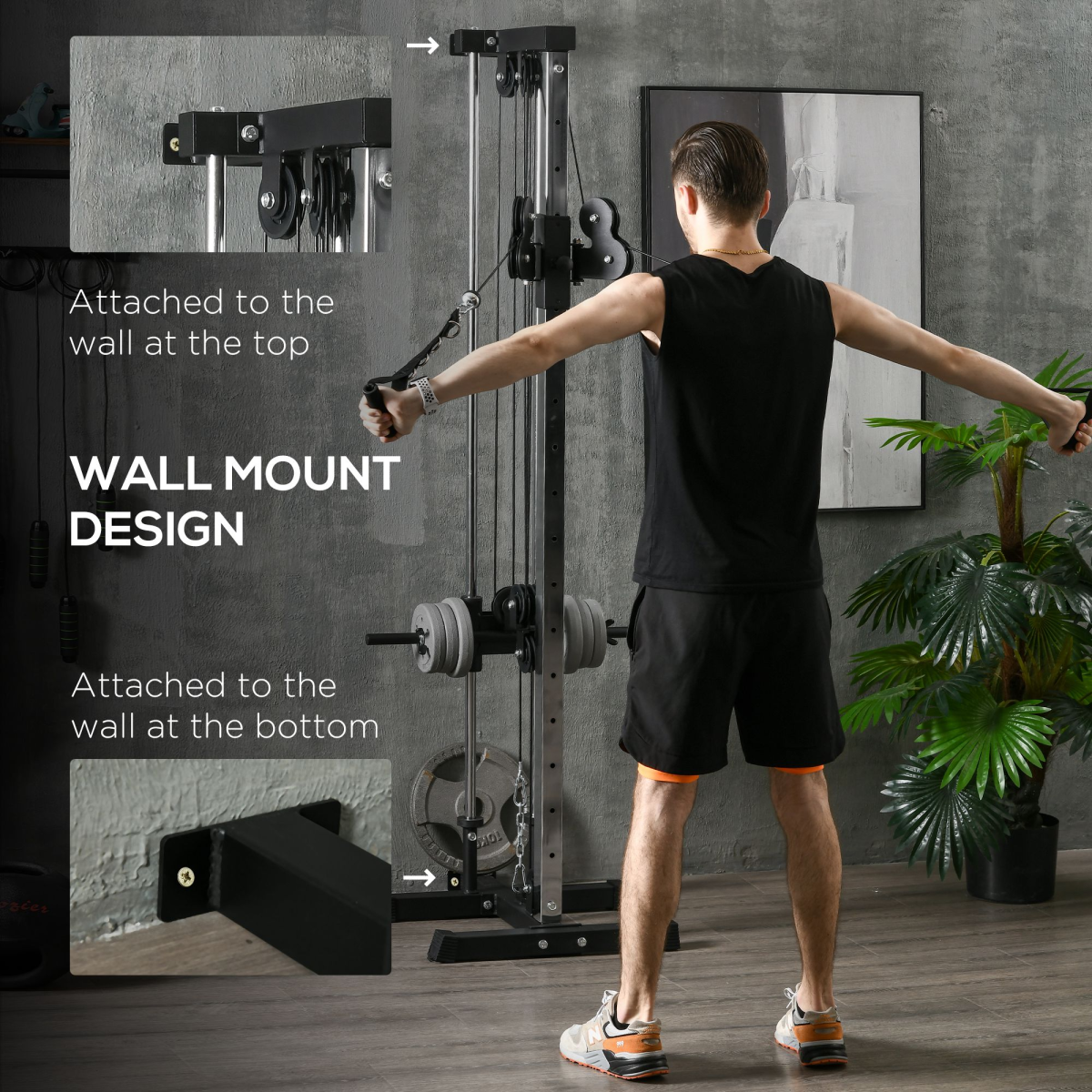 SPORTNOW Wall Mount Cable Station, 15-Position Dual Pulleys, Steel Black