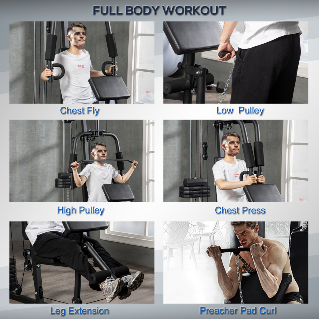 Multifunction Home Gym Machine with 45kg Weight Stack, for Full Body Workout