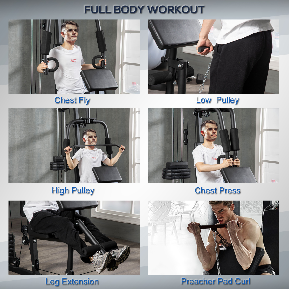 Multifunction Home Gym Machine with 45kg Weight Stack, for Full Body Workout