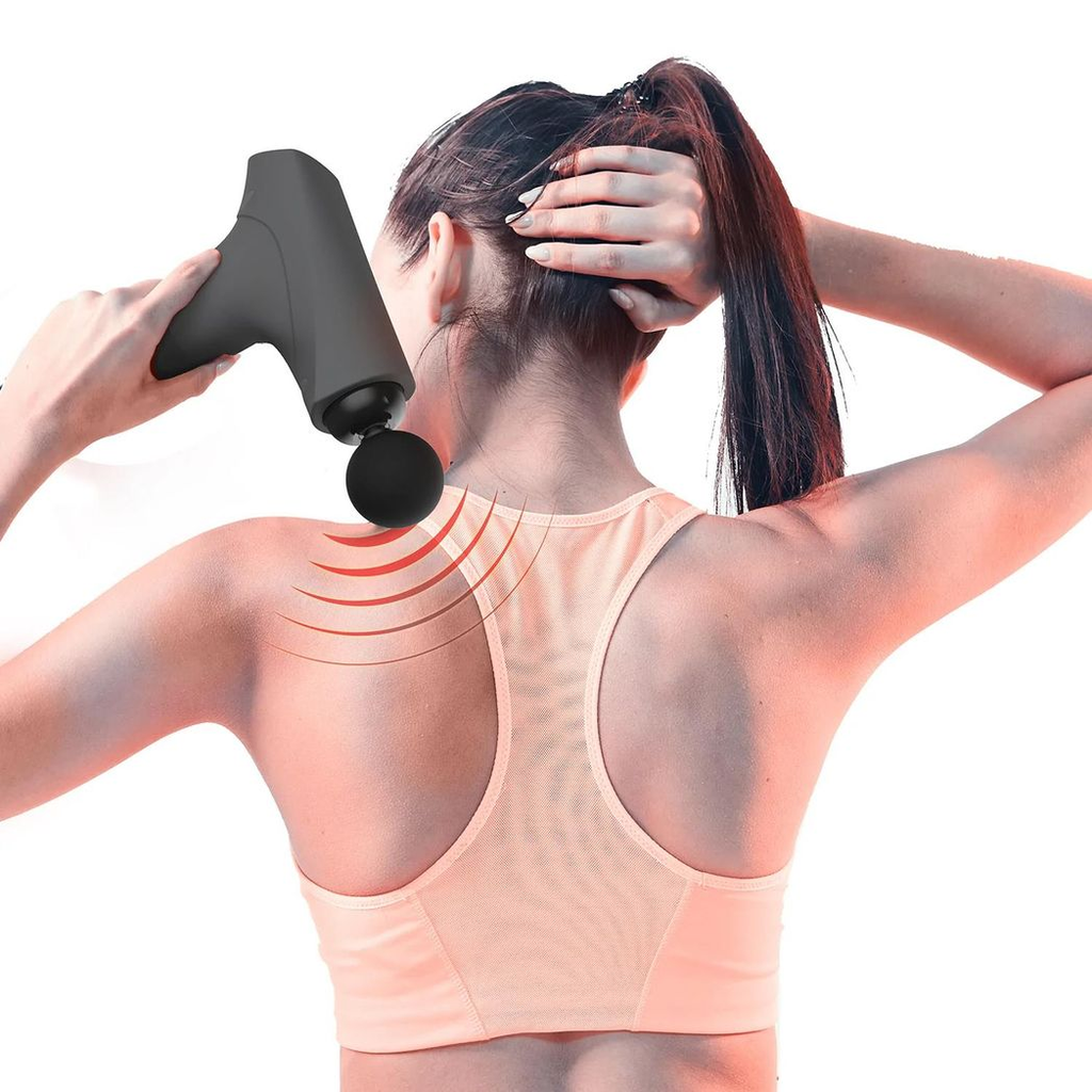 Gymcline Compact Massage Gun with 1500mAh Battery, 3 Speed Modes – Grey HTML