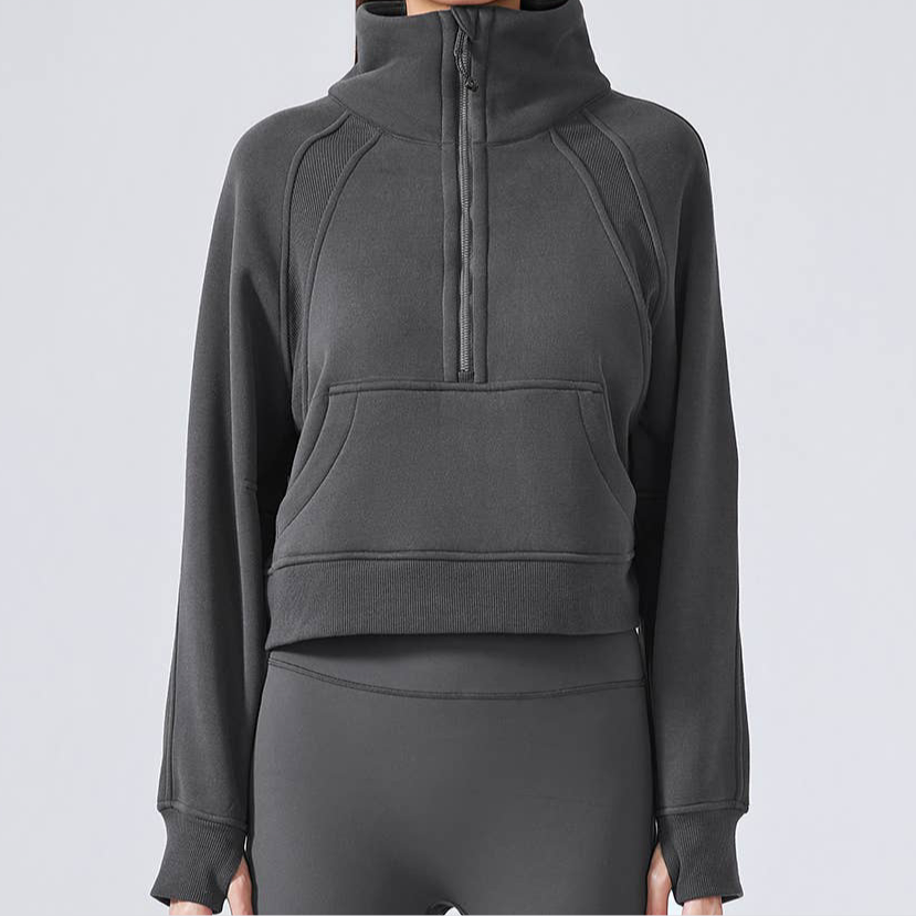 Women’s Half-Zip Fleece Sport Coat with Thumbholes-1