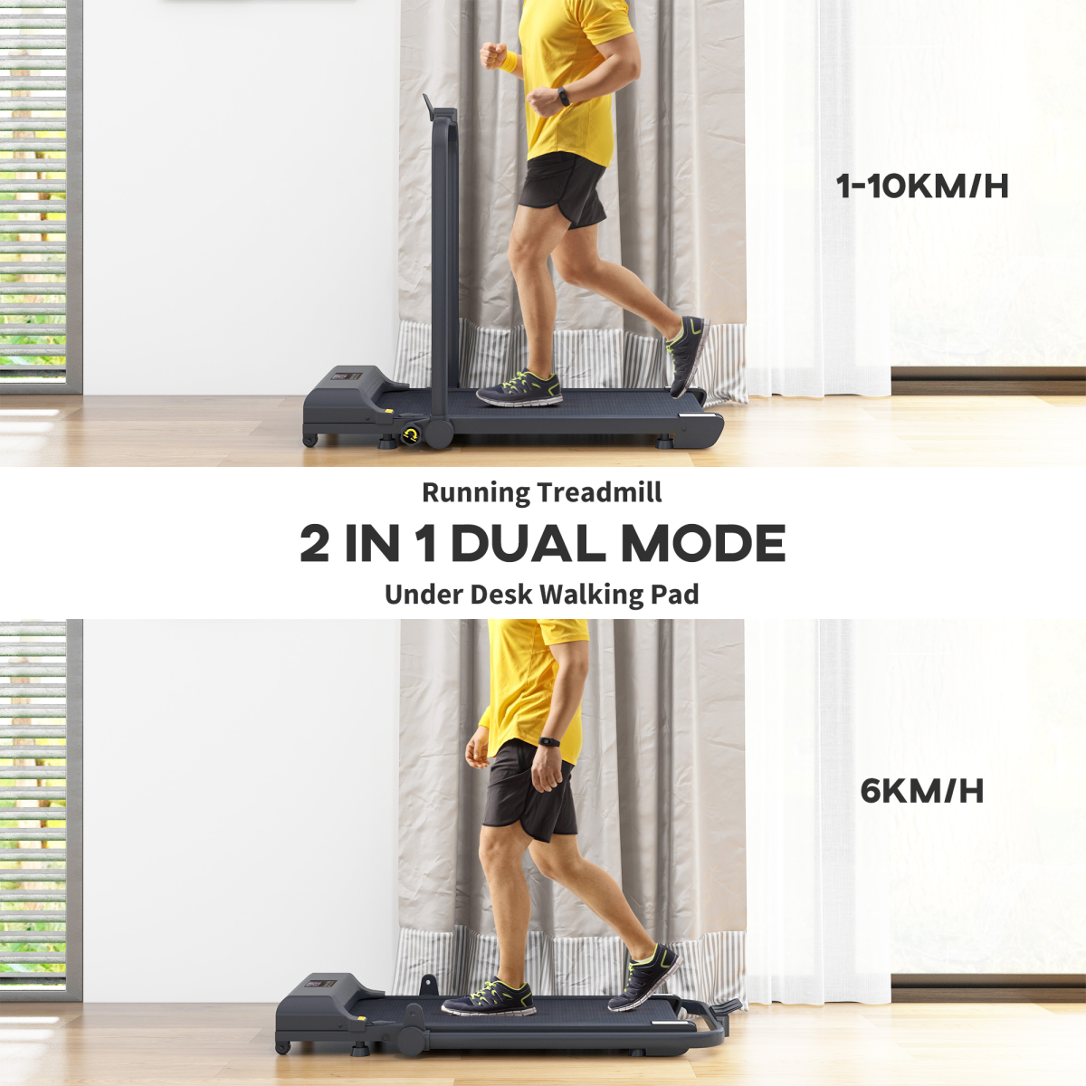 HOMCOM 2.5HP Folding Treadmill Walking Pad, Remote, 1–10KM/H, Black