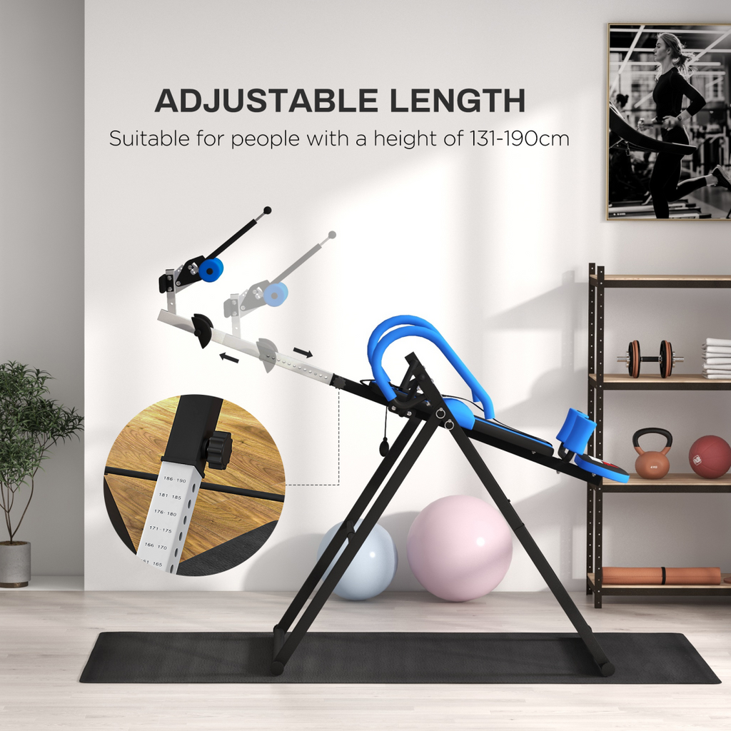 HOMCOM Adjustable Gravity Inversion Table w/ Safety Belt, Blue, Foldable Frame