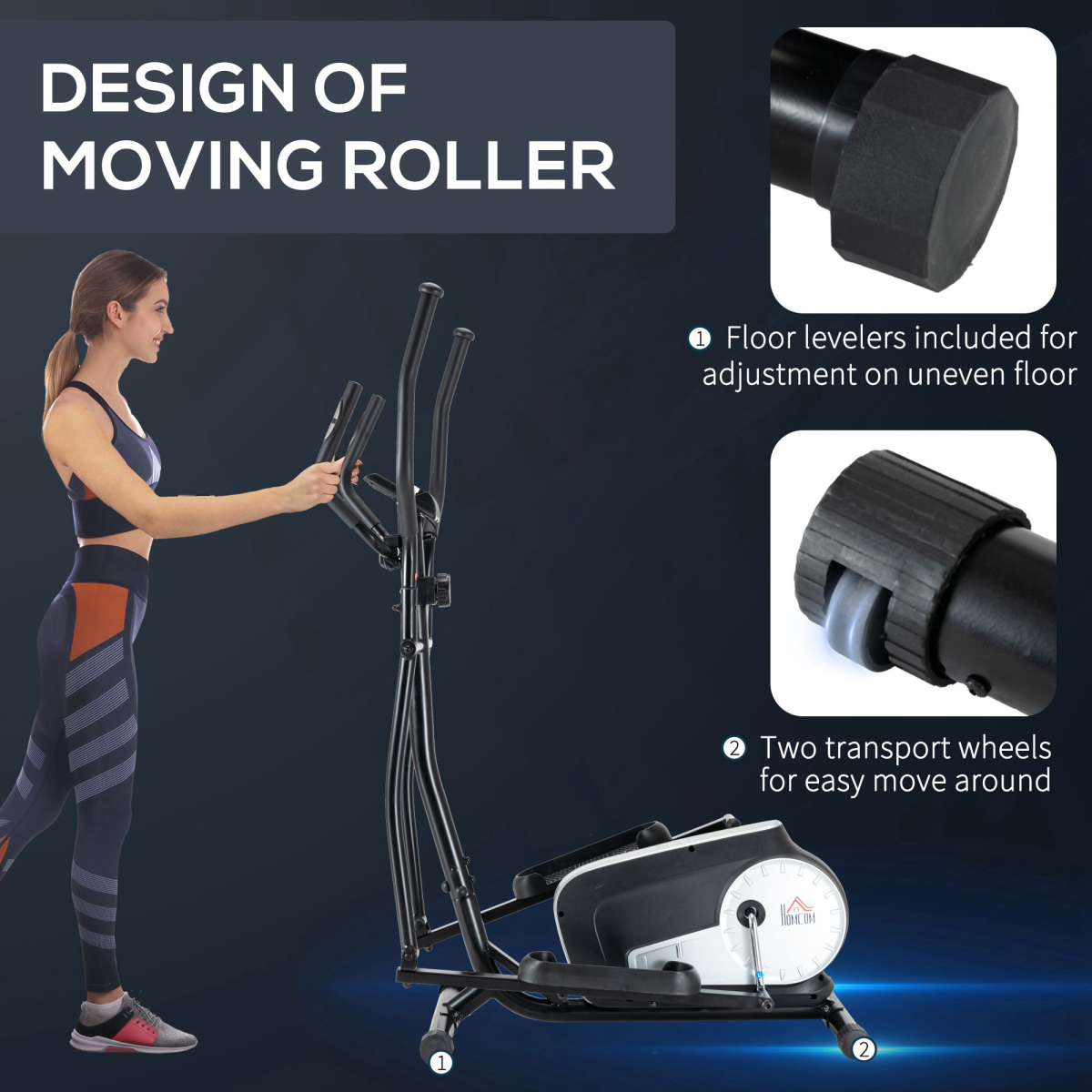 HOMCOM Elliptical Cross Trainer w/ Adjustable Resistance, LCD Monitor & Wheels (Black)