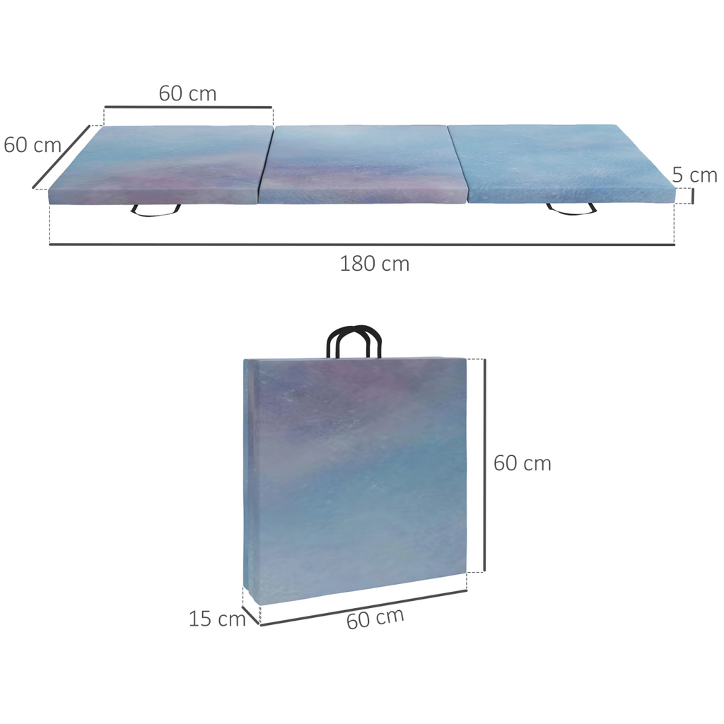 HOMCOM 6FT Foldable Gymnastics Mat, Tri-Fold 2" Thick Crash Pad, Blue
