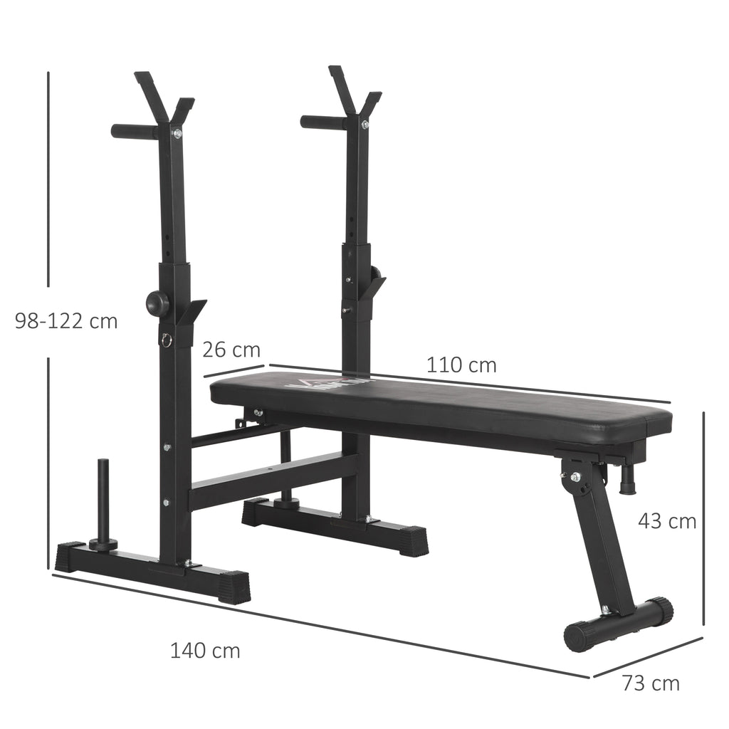 HOMCOM Adjustable Weight Bench with Barbell Rack & Dip Station, Black (8-Pos)