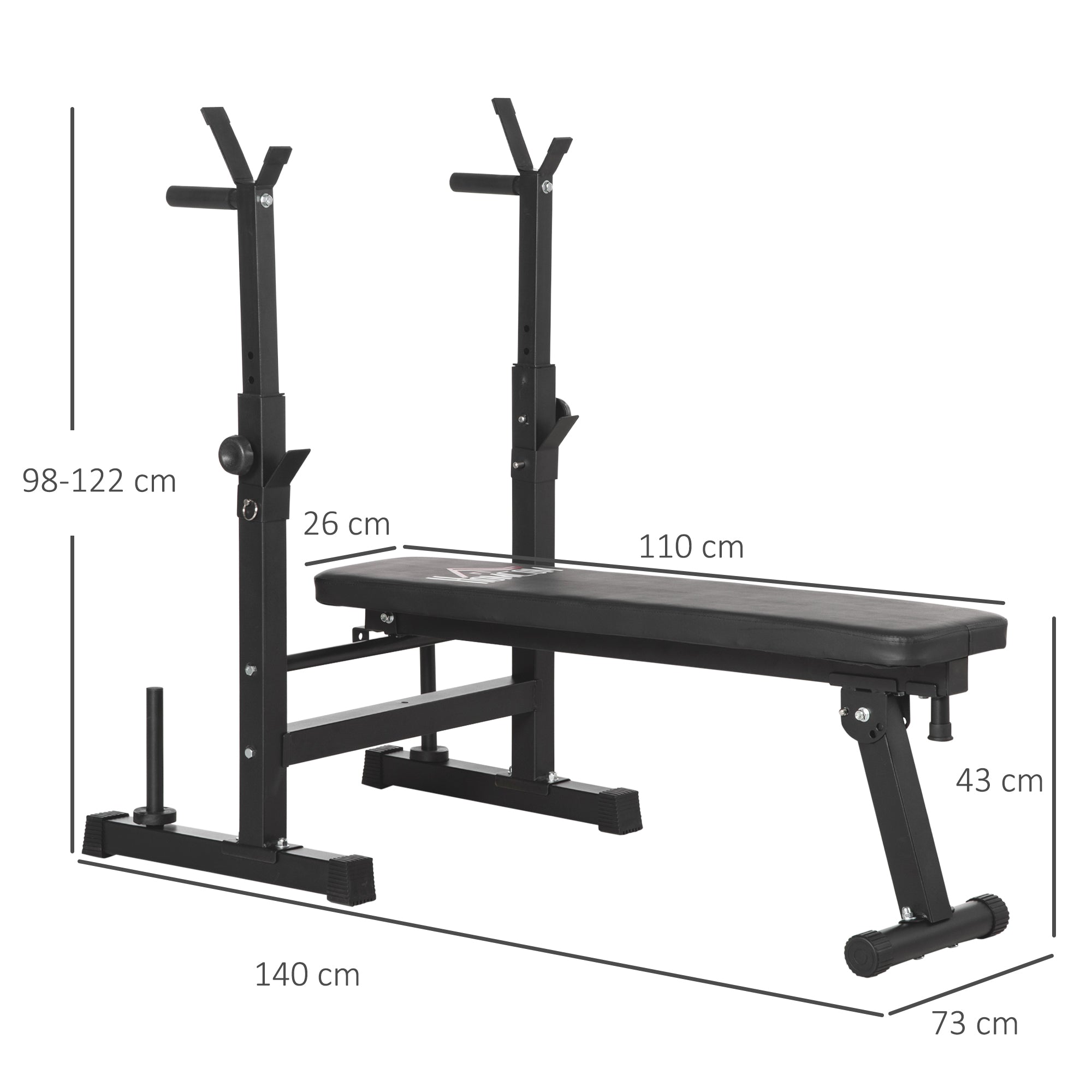 HOMCOM Adjustable Weight Bench with Barbell Rack & Dip Station, Black (8-Pos)