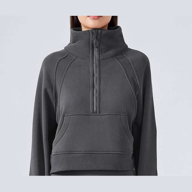 Women’s Half-Zip Fleece Sport Coat with Thumbholes-0
