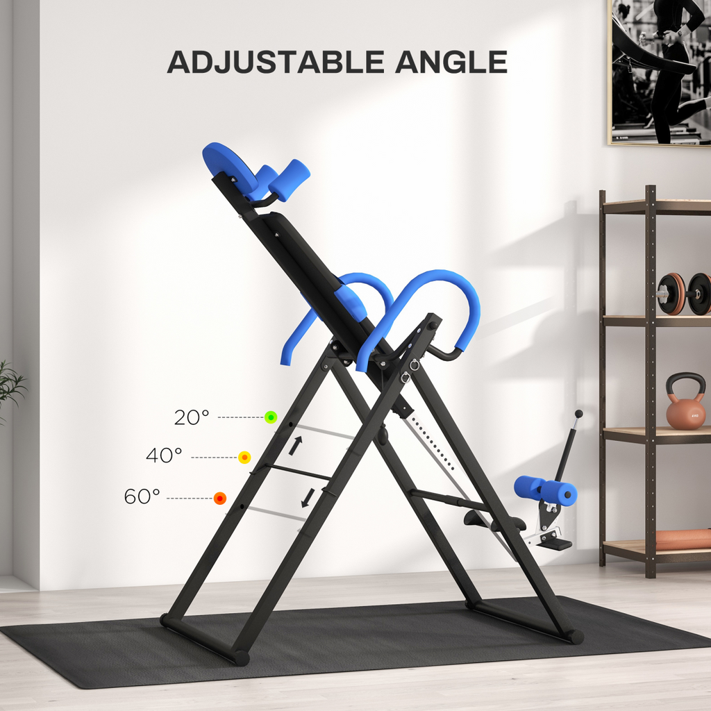 HOMCOM Adjustable Gravity Inversion Table w/ Safety Belt, Blue, Foldable Frame