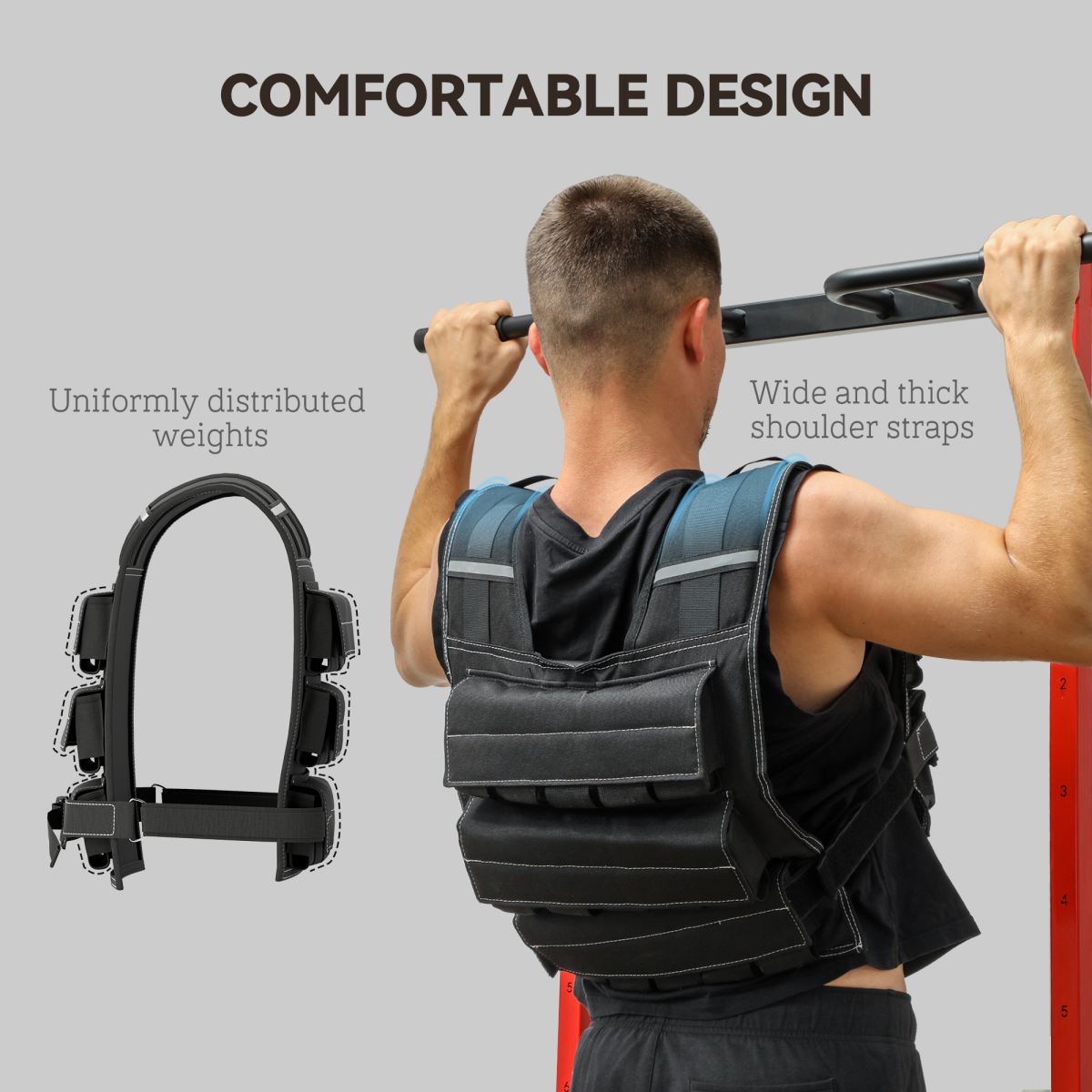 30KG Adjustable Weighted Vest w/30 Removable Metal Weight Bags, Black