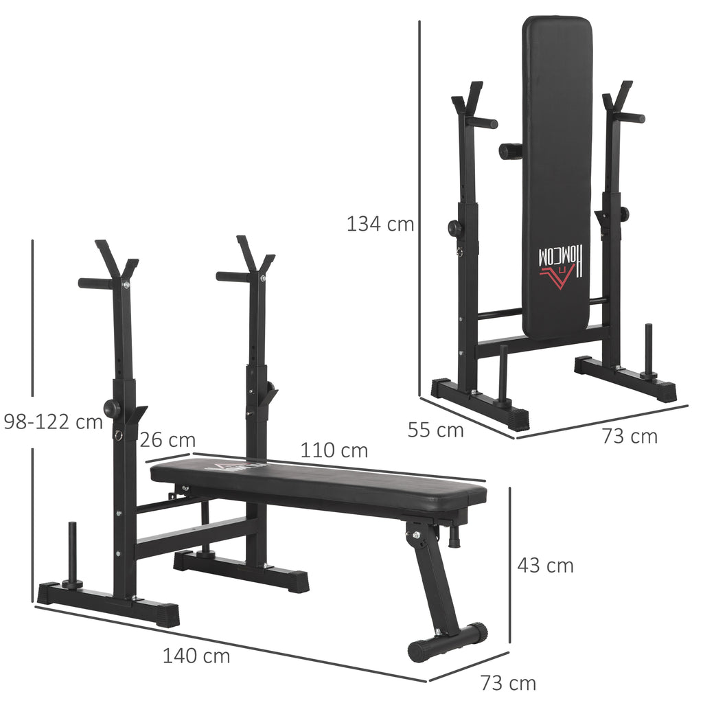 HOMCOM Adjustable Weight Bench with Barbell Rack & Dip Station, Black (8-Pos)