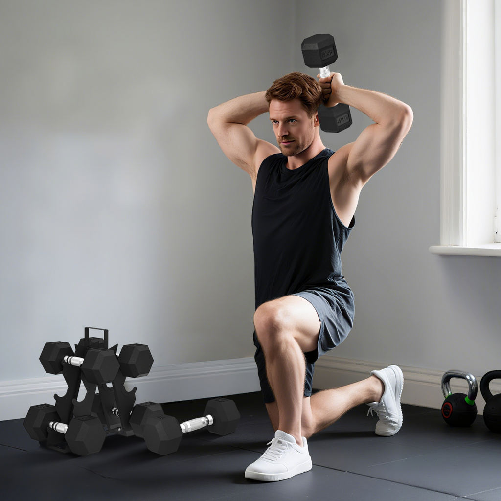 SPORTNOW 36KG Hex Dumbbell Set w/ Rack, Rubber Coated Weights & Non-Slip Handles