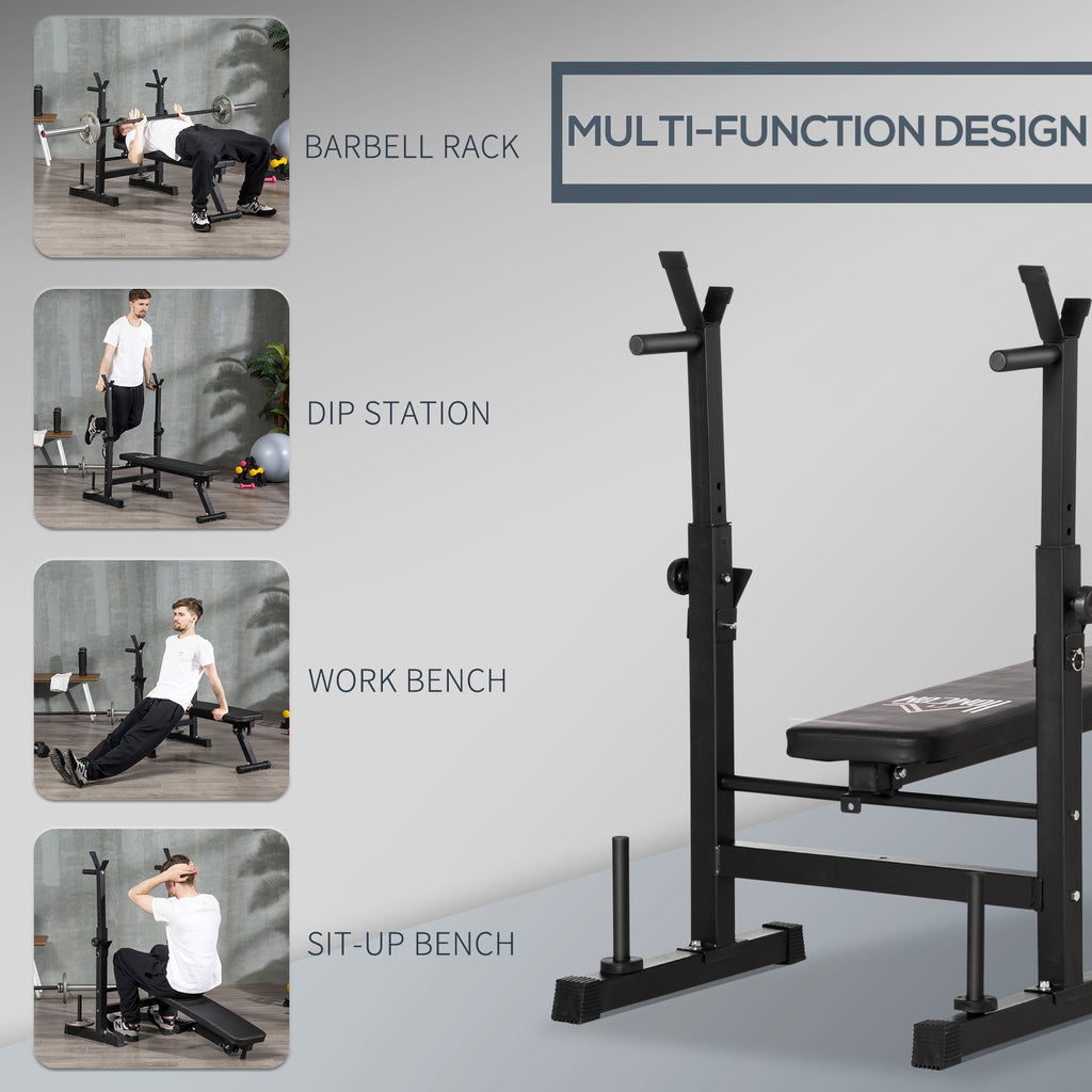 HOMCOM Adjustable Weight Bench with Barbell Rack & Dip Station, Black (8-Pos)