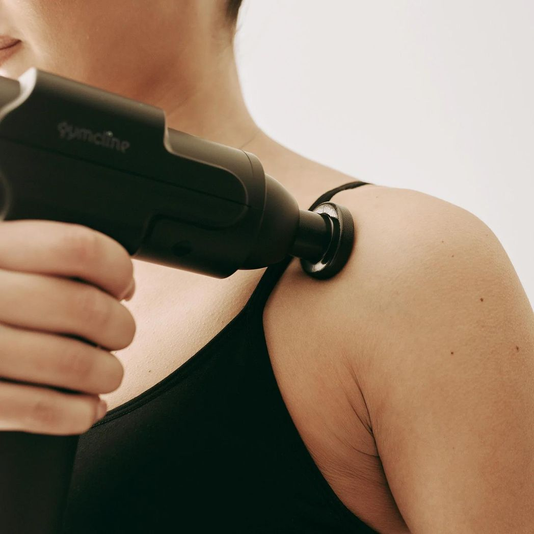 Gymcline Compact Massage Gun with 1500mAh Battery, 3 Speed Modes – Grey HTML