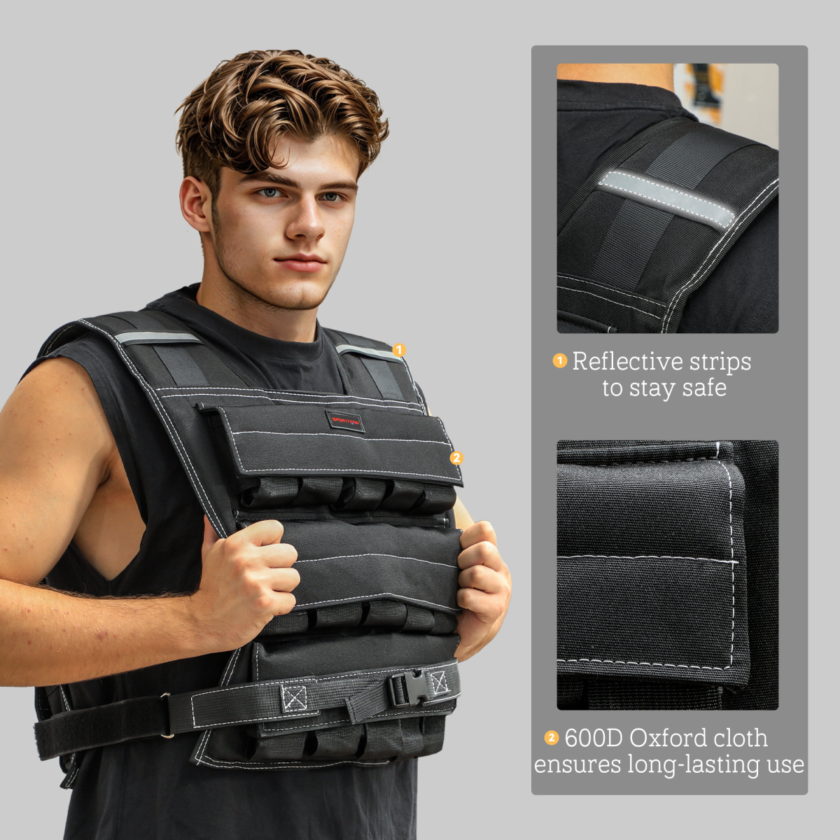 30KG Adjustable Weighted Vest w/30 Removable Metal Weight Bags, Black