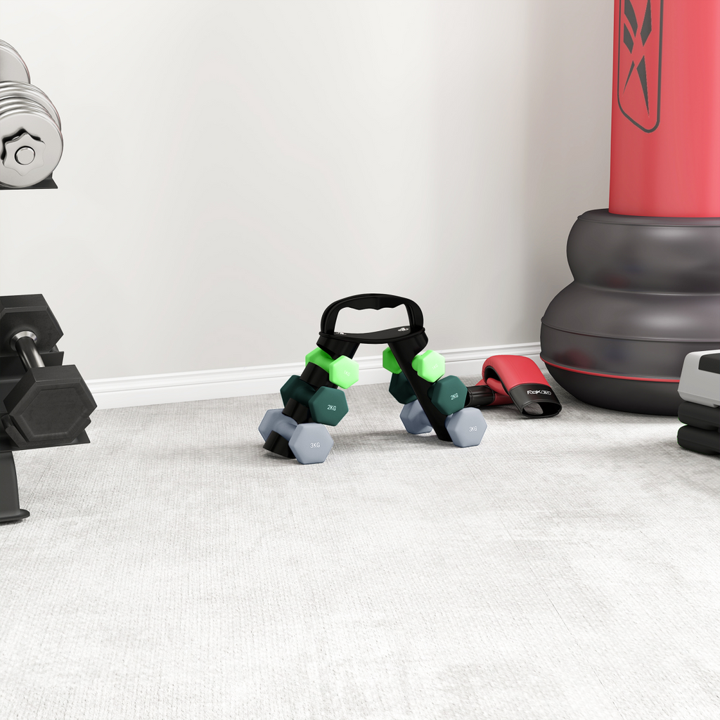 SPORTNOW Dumbbell Set 1/2/3kg with Storage Rack & Rotating Kettlebell Green