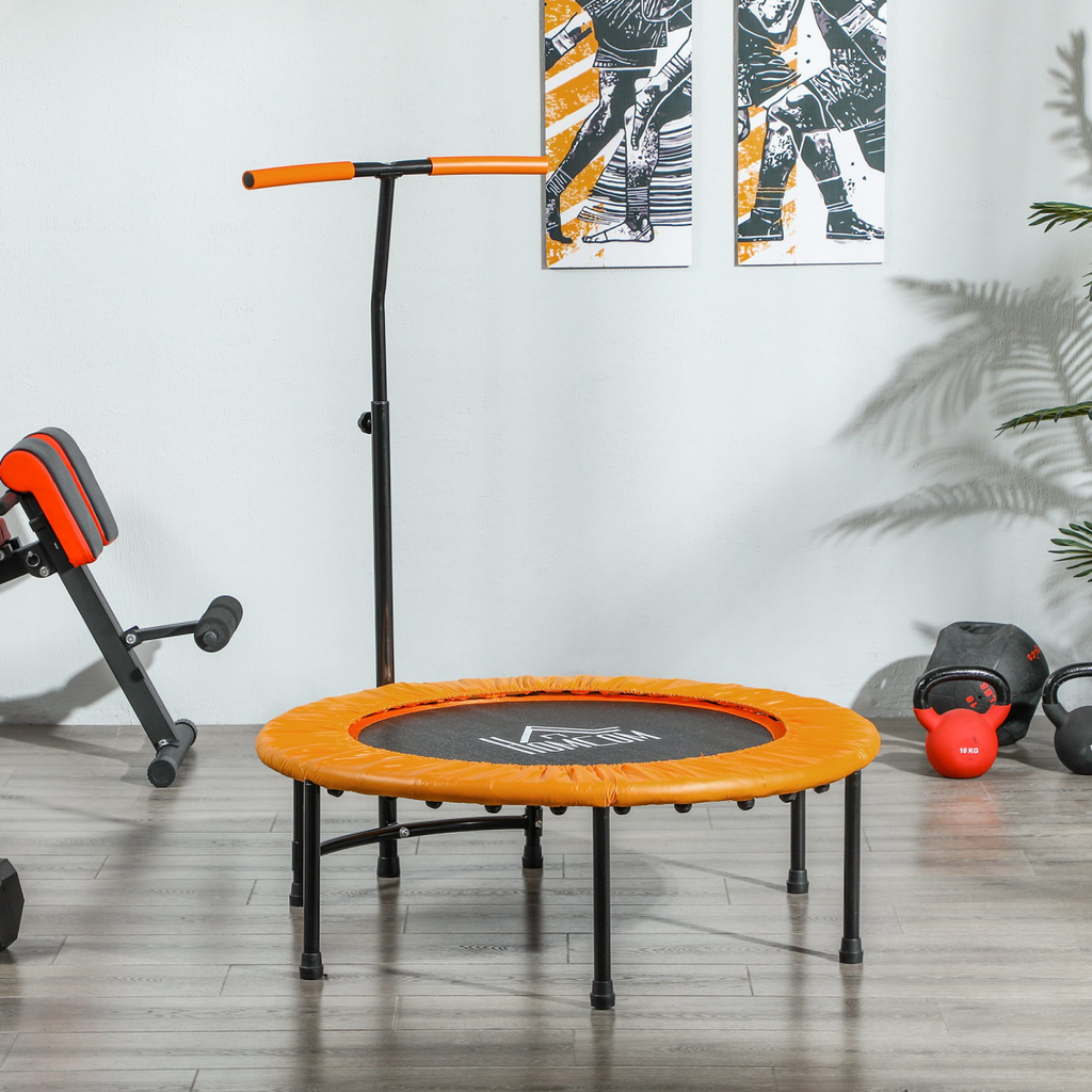 HOMCOM 40'' Mini Trampoline for Adults with Adjustable Removable Handle, Orange