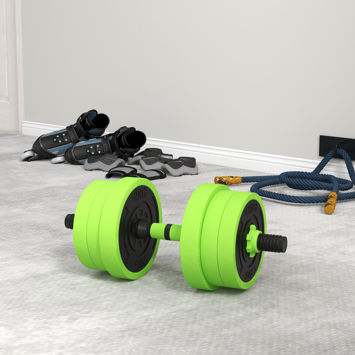 4-in-1 20kg Weight Dumbbells Set (Green) Barbell & Kettlebell with Push-Up Stand