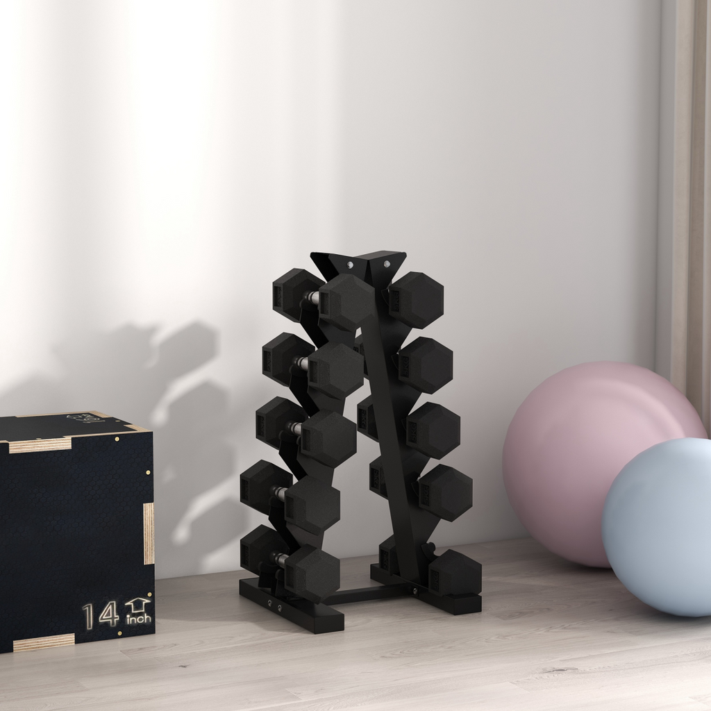 SPORTNOW Five-Tier Weight Tree, Steel Dumbbell Rack for Home Gym Exercise